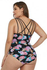 Black Tiger Floral Push-Up Plus Size One-Piece Swimsuit